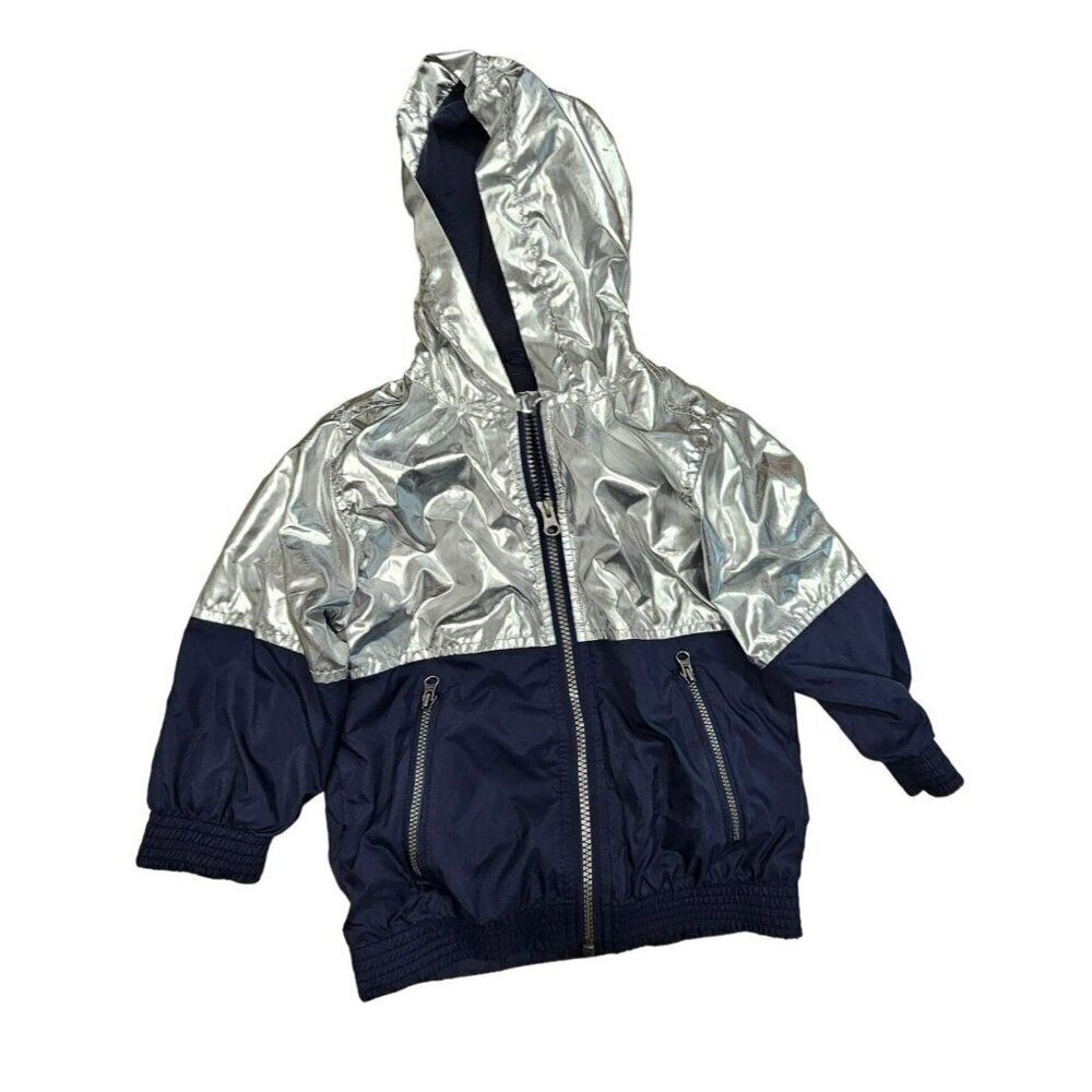 Hatley Kids Silver & Navy Hooded Jacket Full Zip With Zip Pockets Size 3‎